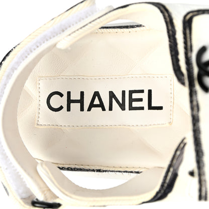 Chanel Calfskin Printed Velcro Dad Sandals 37 White Black 6 of 9