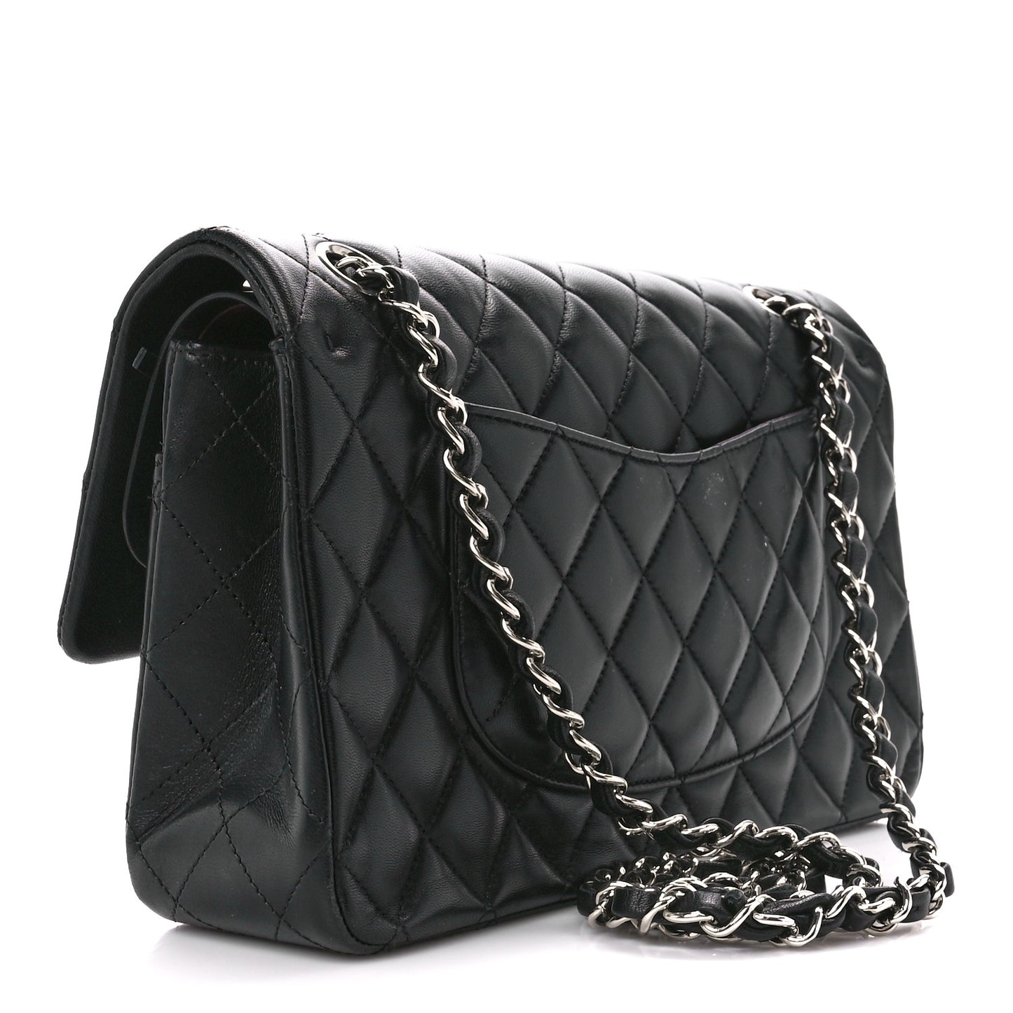 Lambskin Quilted Medium Double Flap Black