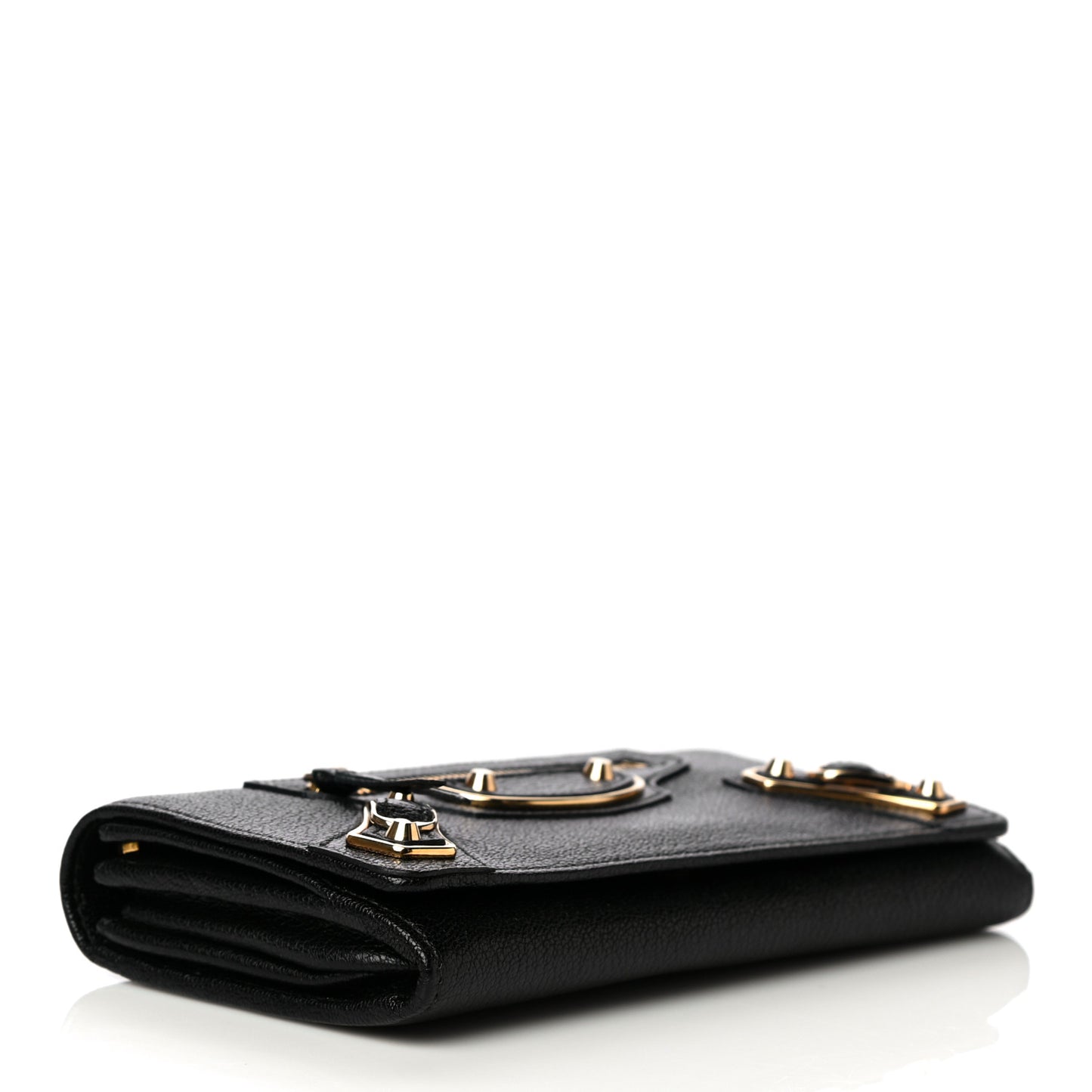 Chevre Gold Metallic Edge Hardware Money Wallet Black