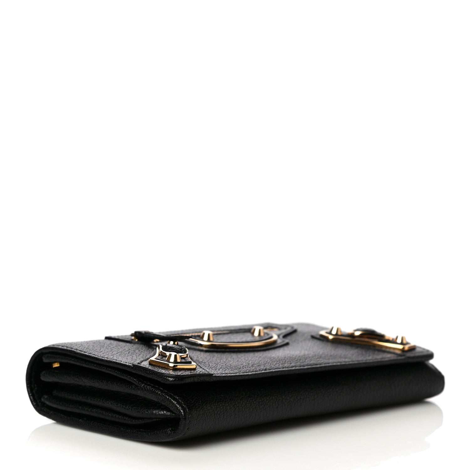 Balenciaga Chevre Gold Metallic Edge Hardware Money Wallet Black 3 of 10