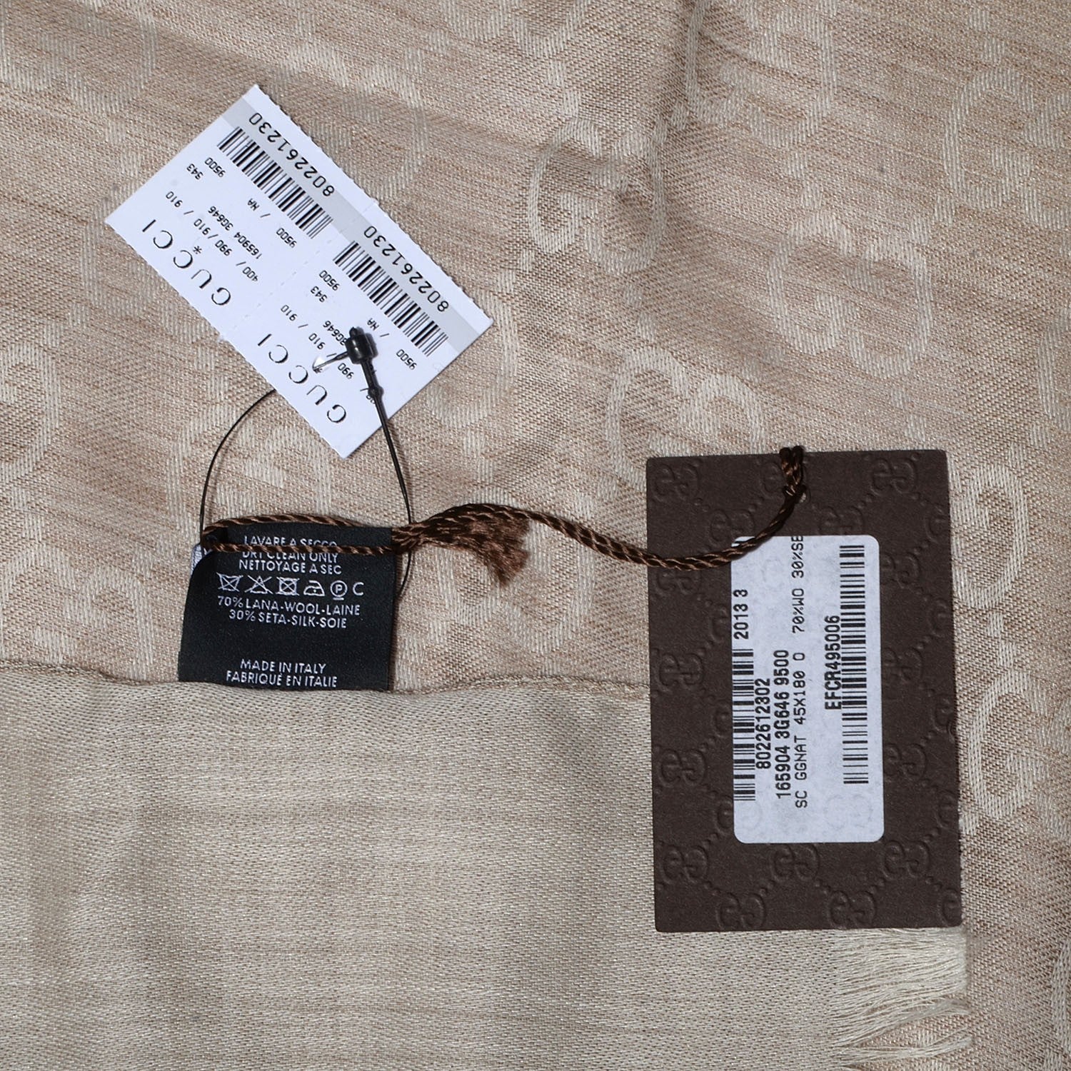 Gucci Wool Silk GG Monogram GGNat Scarf Sand 5 of 5