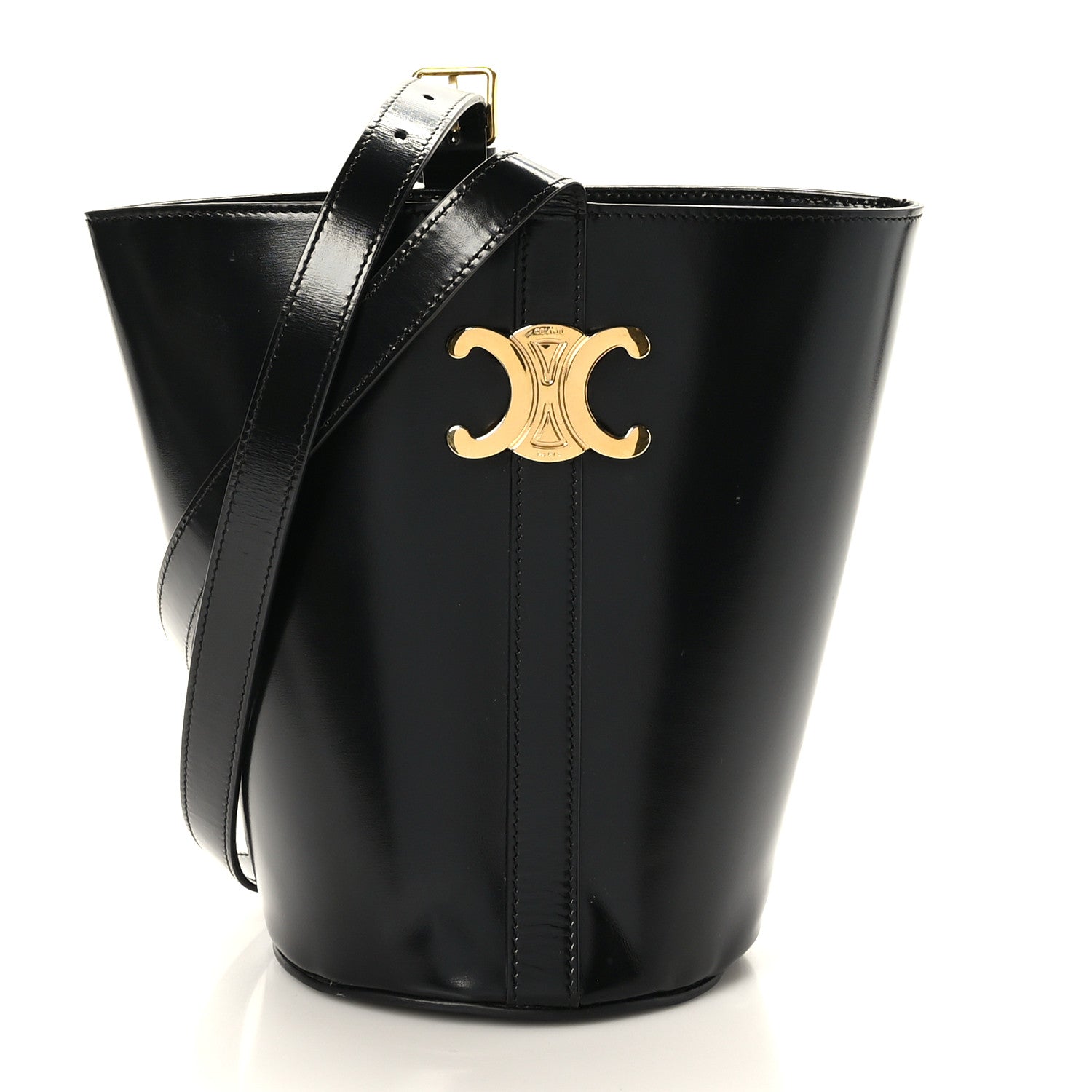 Celine Shiny Calfskin Triomphe Bucket Bag Black 1 of 9