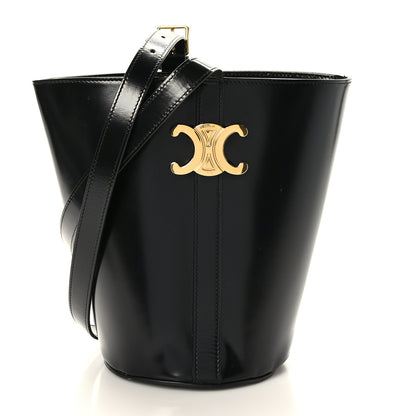 Celine Shiny Calfskin Triomphe Bucket Bag Black 1 of 9