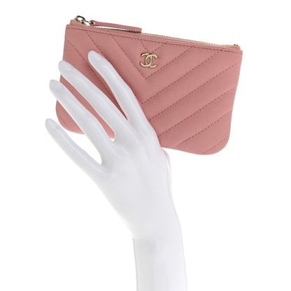 Chanel Flat Caviar Chevron Quilted Small Cosmetic Case Pink 2 of 8