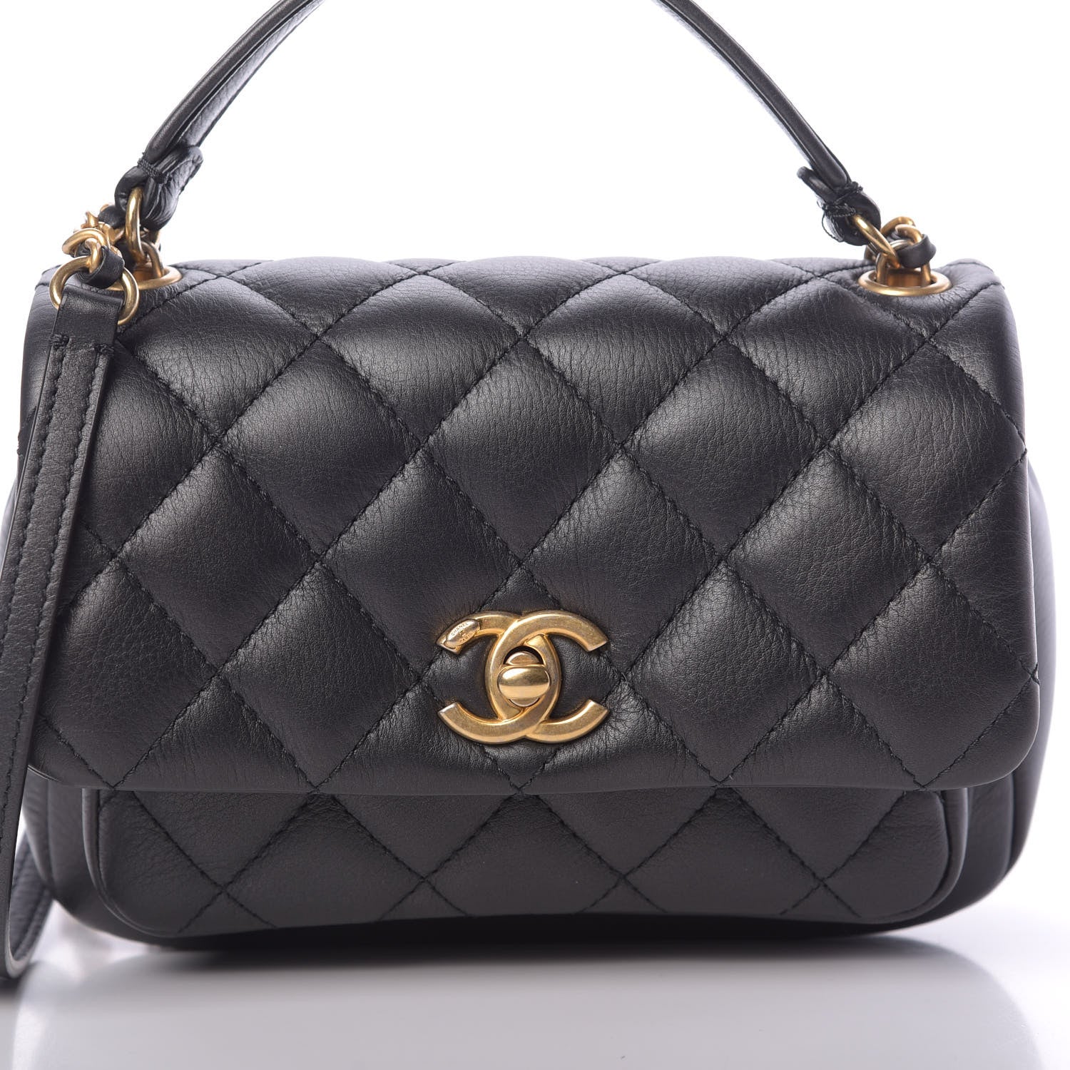 Chanel Calfskin Quilted Top Handle Flap Black 8 of 13