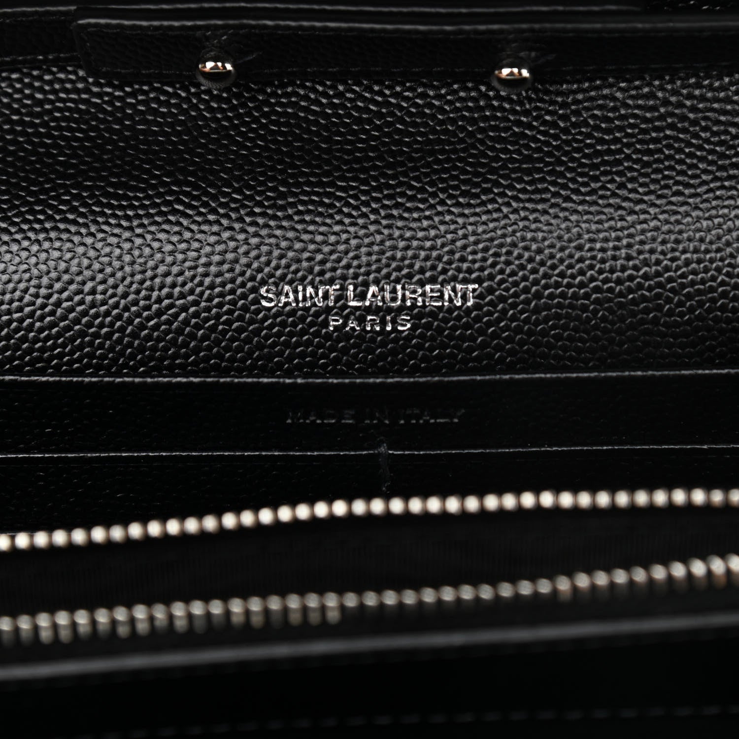 Saint Laurent Grain De Poudre Matelasse Chevron Monogram Chain Wallet Black 6 of 9