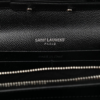 Saint Laurent Grain De Poudre Matelasse Chevron Monogram Chain Wallet Black 6 of 9
