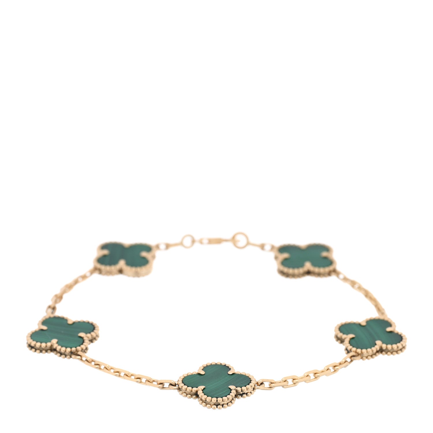 Van Cleef & Arpels 18K Yellow Gold Malachite 5 Motifs Vintage Alhambra Bracelet 1 of 3