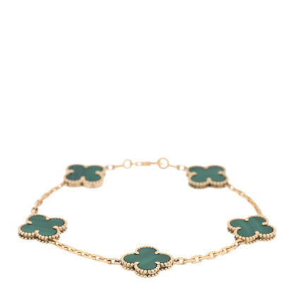 Van Cleef & Arpels 18K Yellow Gold Malachite 5 Motifs Vintage Alhambra Bracelet 1 of 3