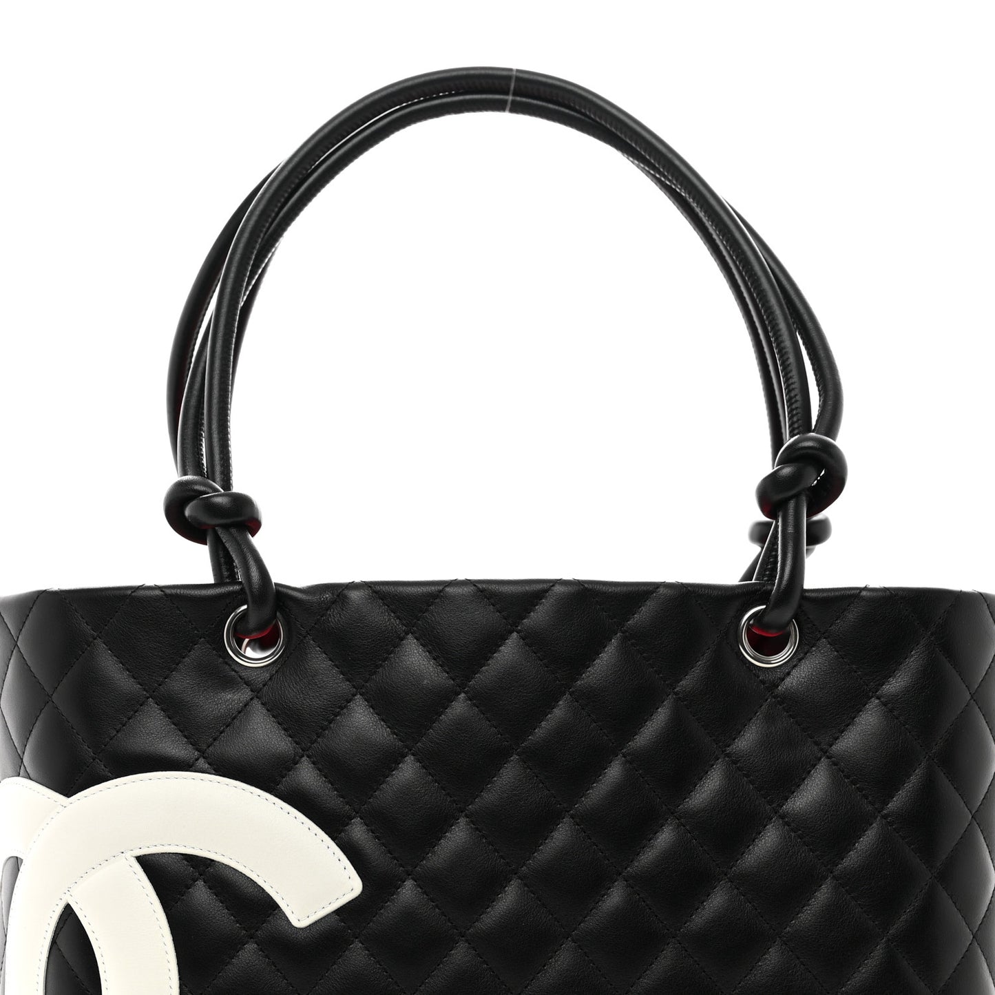 Calfskin Quilted Large Cambon Tote Black White