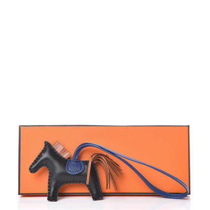 Hermes Milo Lambskin Grigri Rodeo Horse Bag Charm PM Black Bleu Saphir Gold 4 of 4
