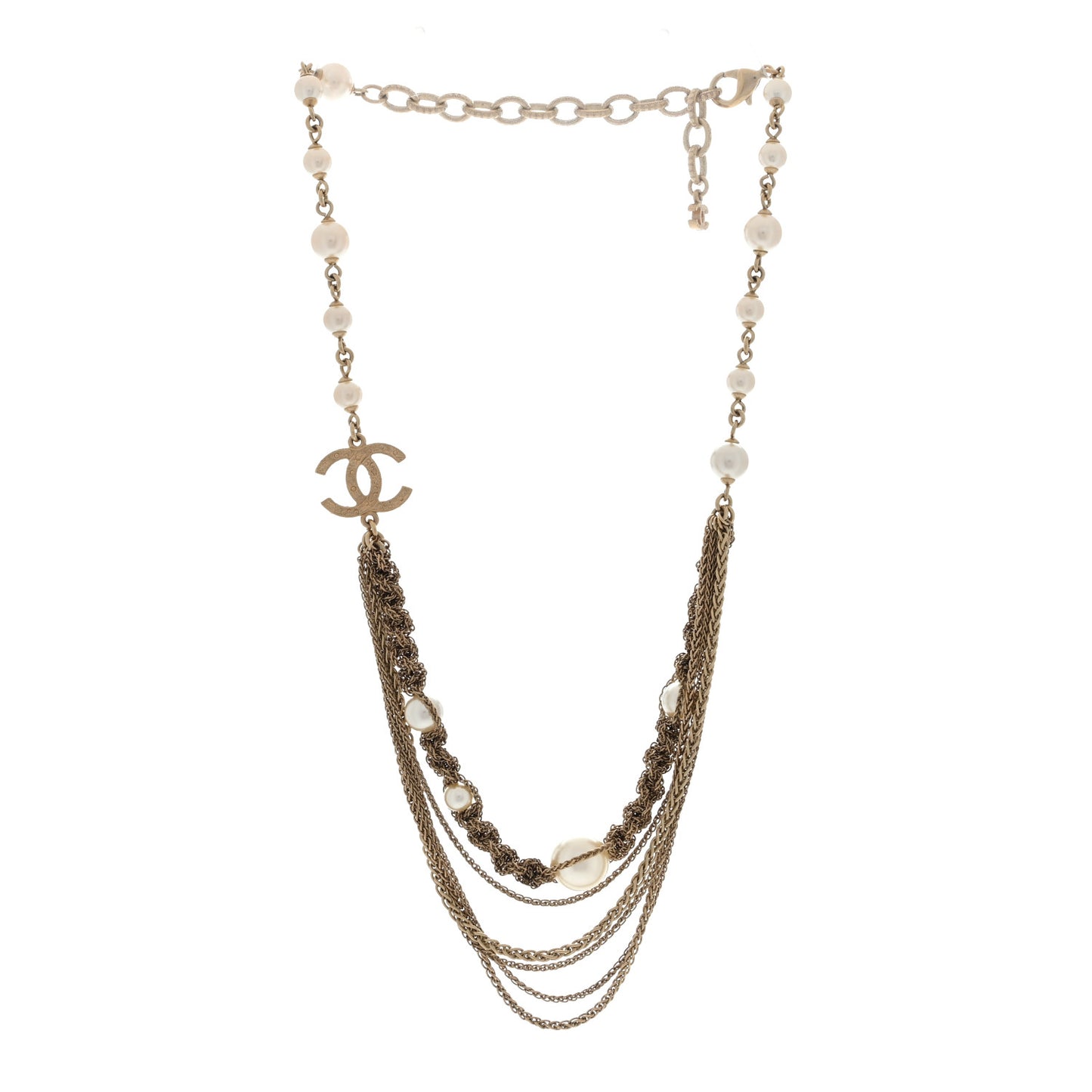Pearl Multi Strand CC Caged Short Necklace Gold