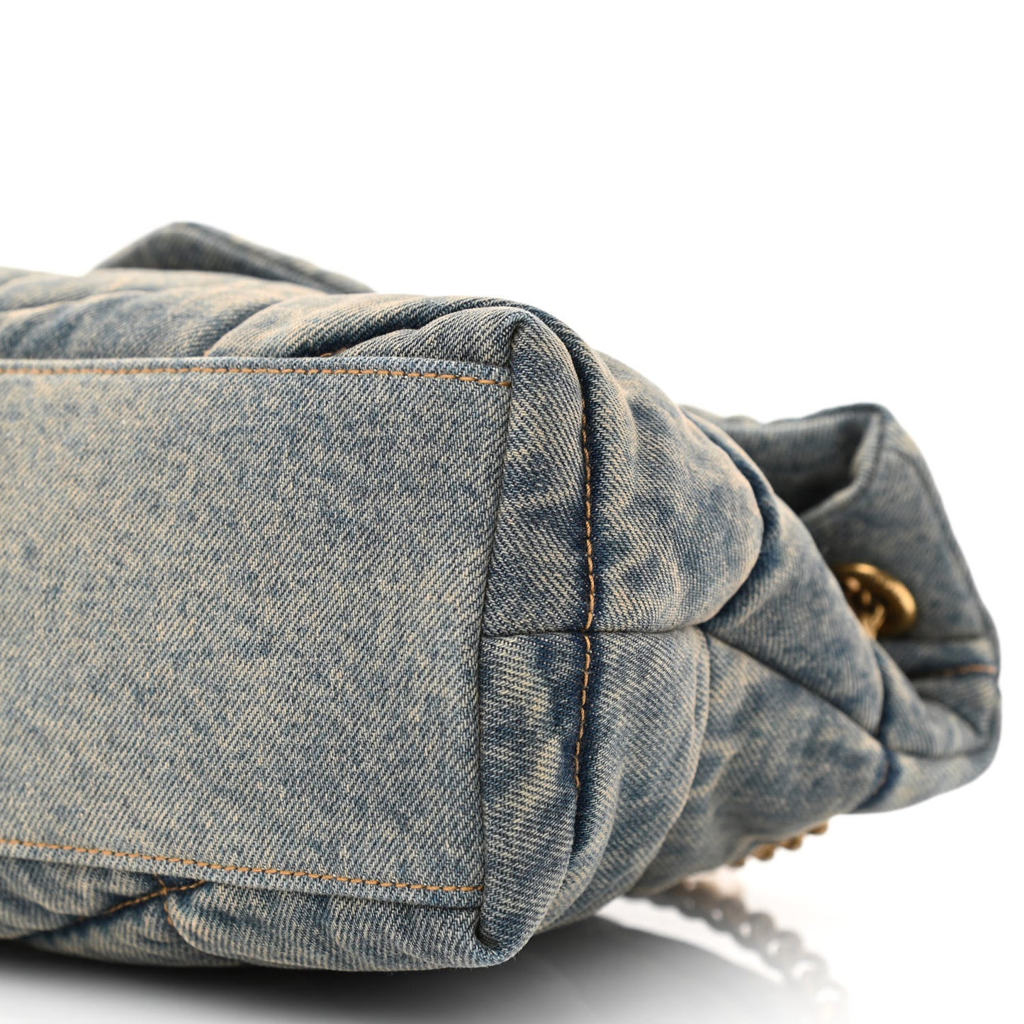 Denim Quilted Small Loulou Puffer Monogram Chain Satchel Blue Cinnamon