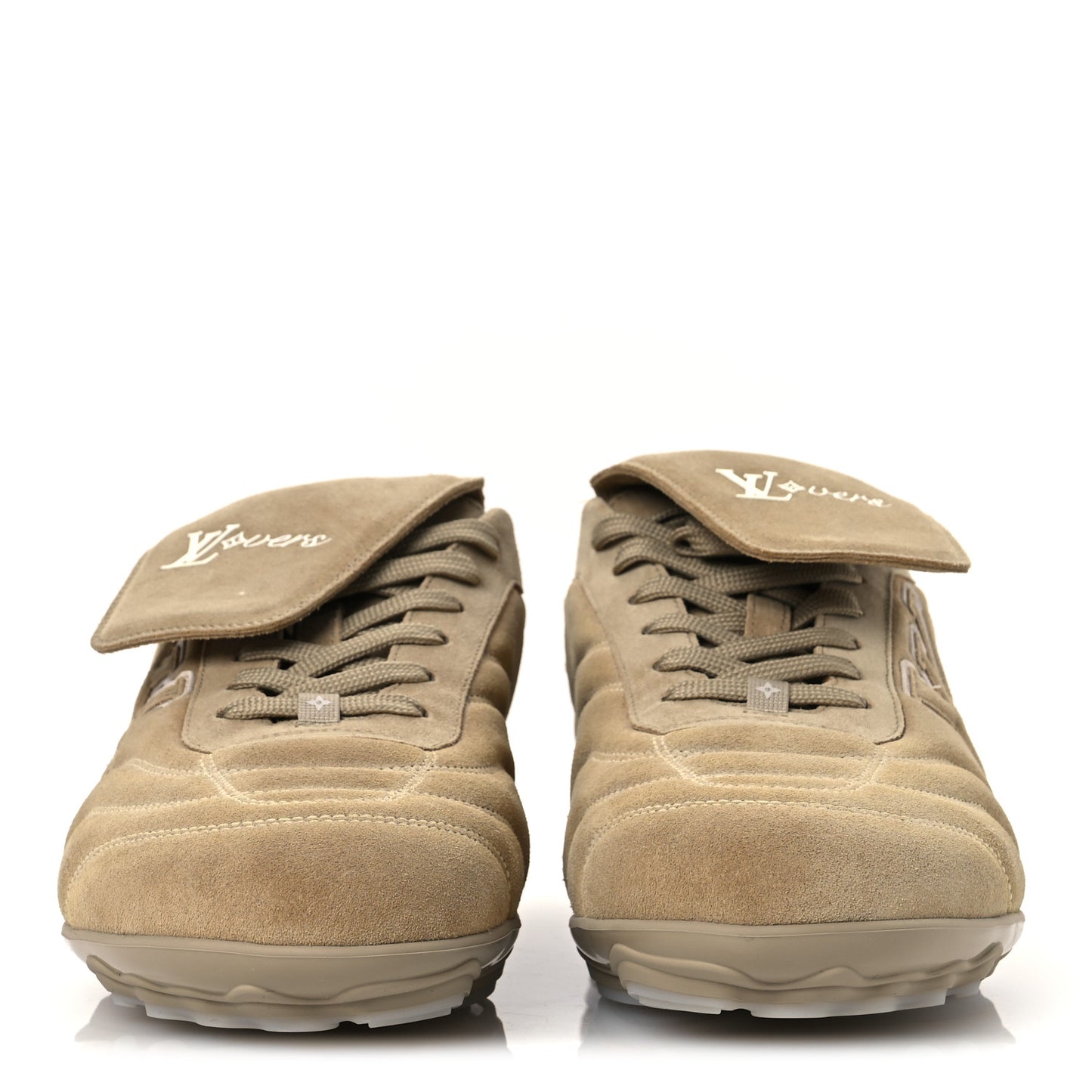 Calfskin Suede Mens LV Foot Print Soccer Sneakers 10 Beige