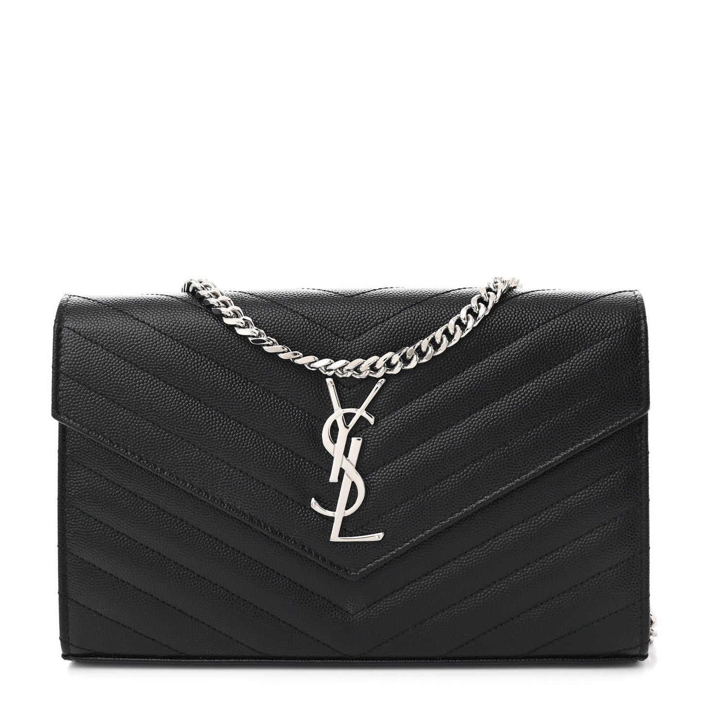 Grain De Poudre Matelasse Chevron Monogram Chain Wallet Black