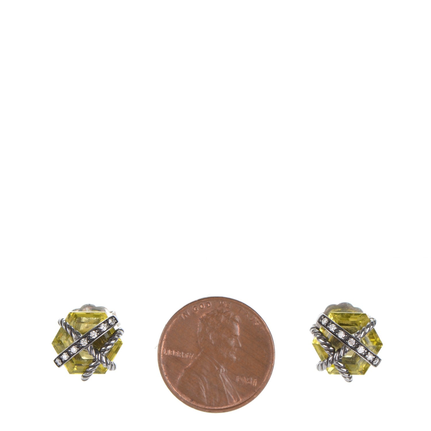 David Yurman Darkened Sterling Silver Diamond Lemon Citrine 10mm Cable Wrap Earrings 2 of 4