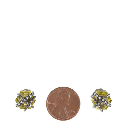 David Yurman Darkened Sterling Silver Diamond Lemon Citrine 10mm Cable Wrap Earrings 2 of 4