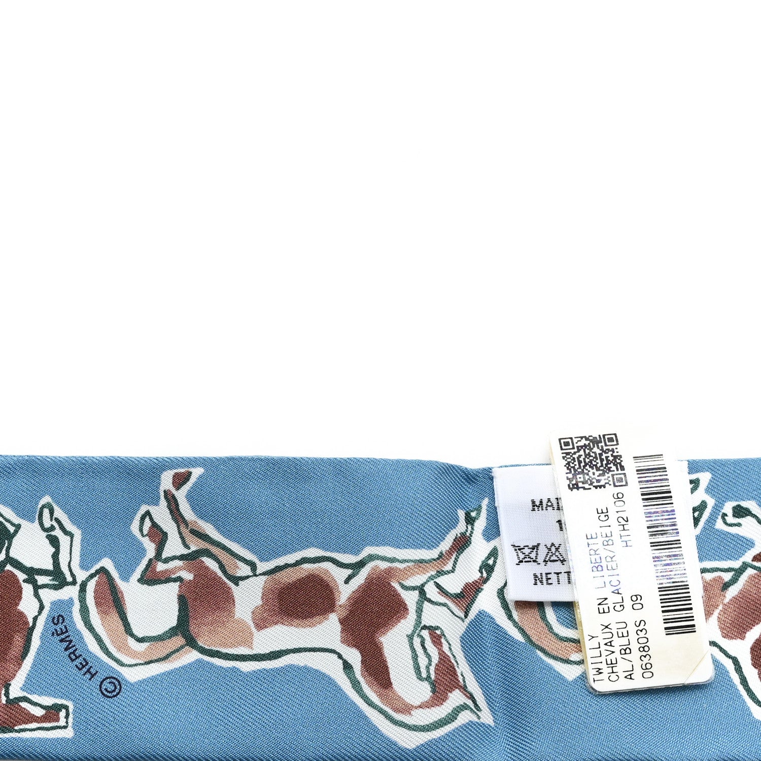 Hermes Silk Chevaux En Liberte Twilly Bleu Glacier Beige 3 of 3