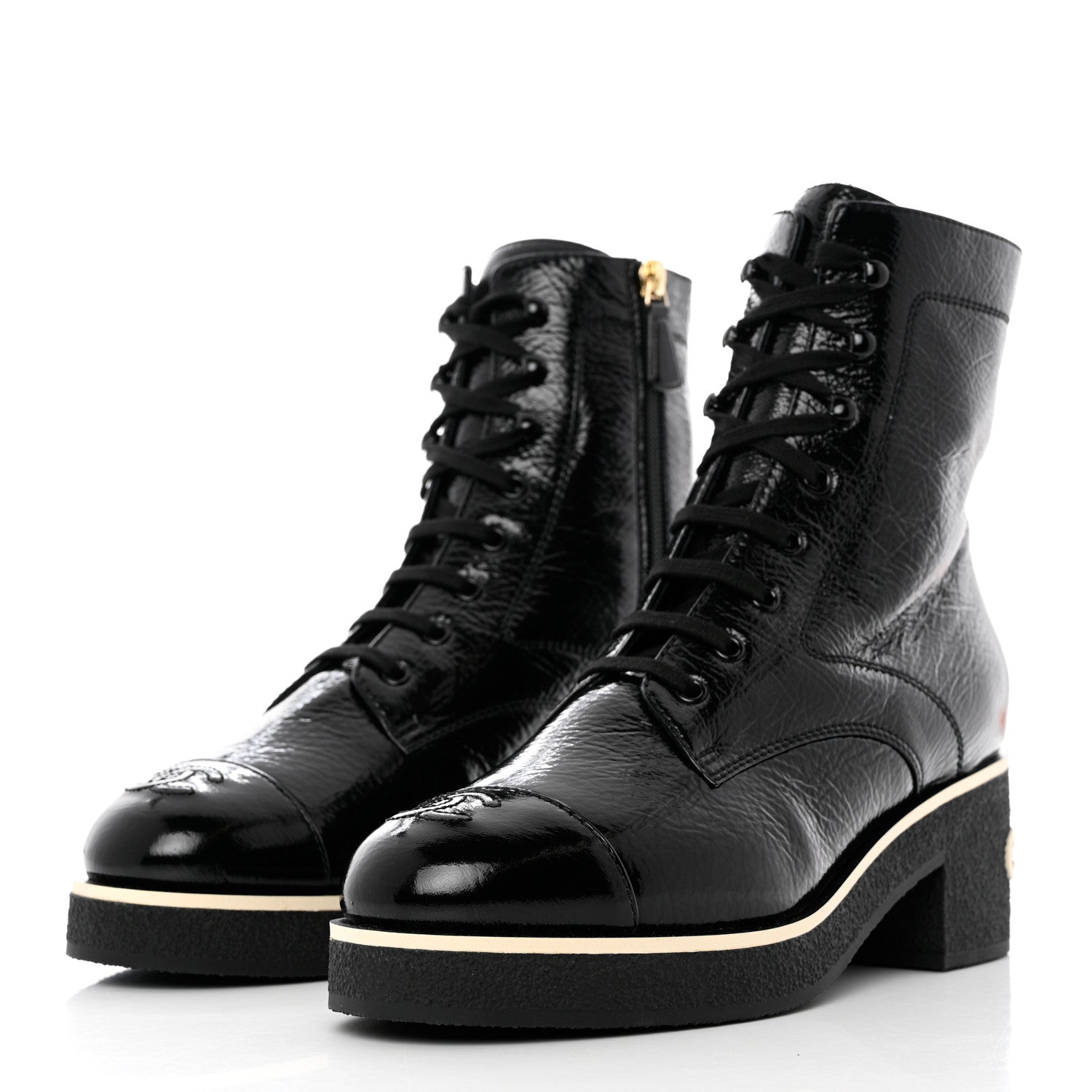 Chanel Shiny Crumpled Lambskin Lace Up Combat Boots 40.5 Black 3 of 9