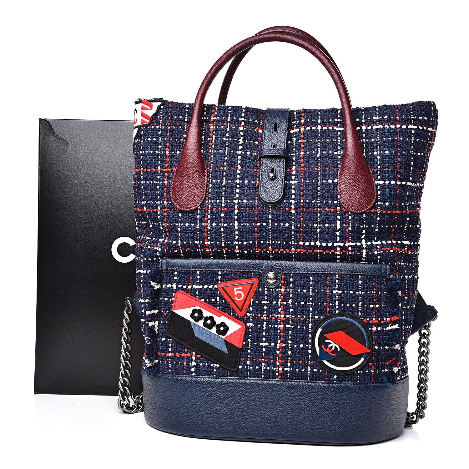 Chanel Tweed Crest Trip Backpack Navy Burgundy 11 of 11