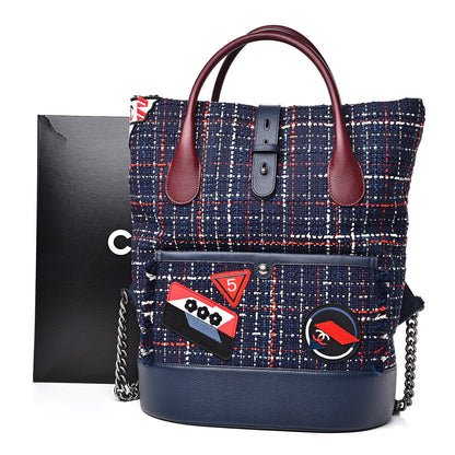 Chanel Tweed Crest Trip Backpack Navy Burgundy 11 of 11
