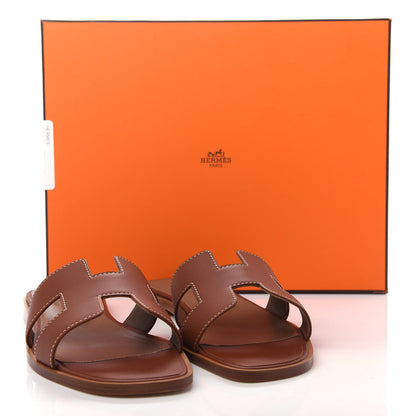 Hermes Box Calfskin Oran Sandals 37 Gold 11 of 11