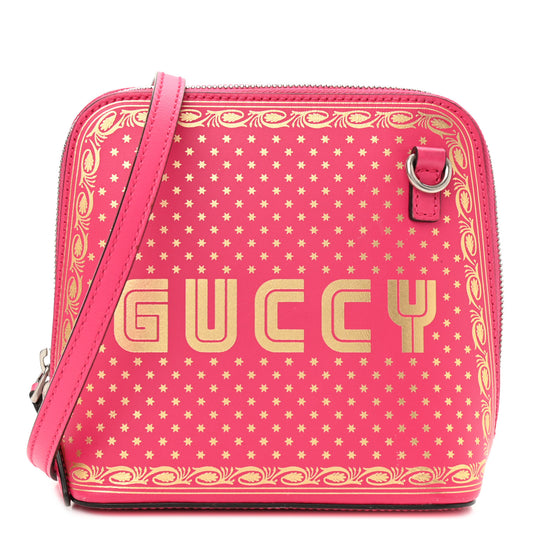 X SEGA Calfskin GUCCY Stars Mini Dome Shoulder Bag Violet Fuxia Gold