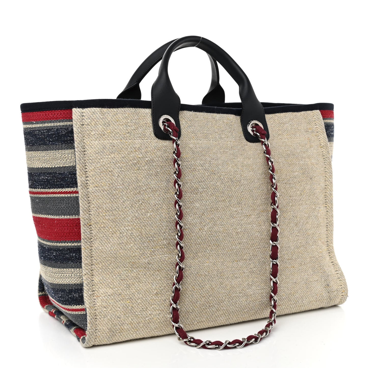 Striped Canvas Medium Deauville Tote Beige