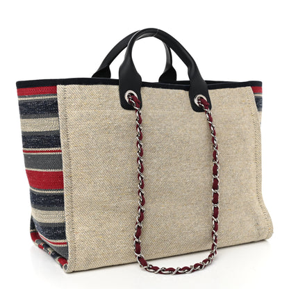 Chanel Striped Canvas Medium Deauville Tote Beige 2 of 11