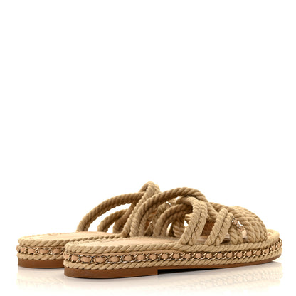 Chanel Cord Lambskin Chain Slide Sandals 39 Beige 4 of 8