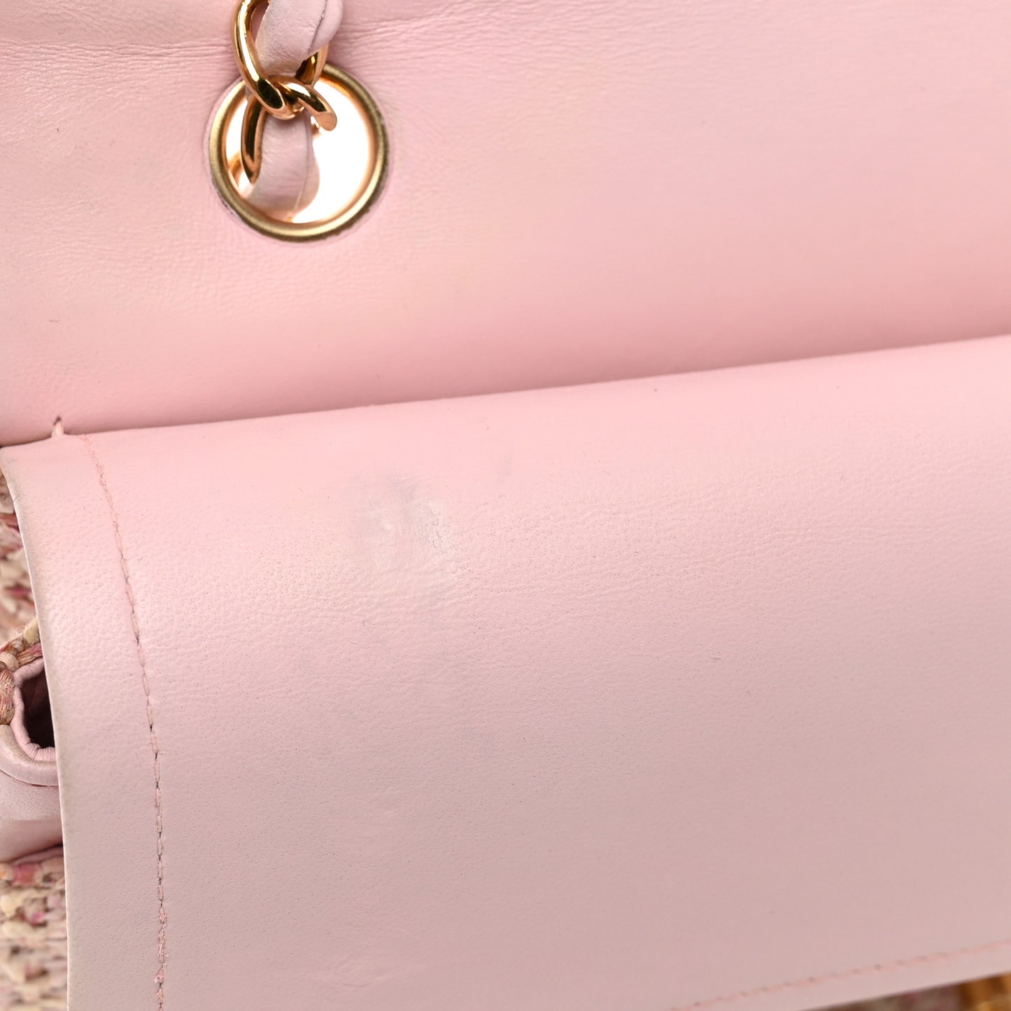 Tweed Quilted Medium Double Flap Light Pink