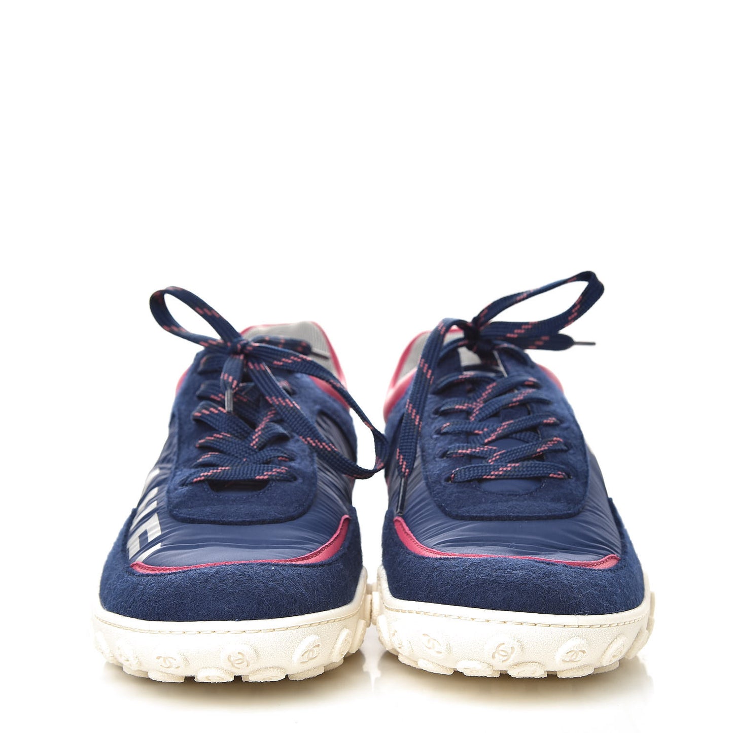 Wool Nylon Lambskin Suede Calfskin Womens Logo Sneakers 39 Navy Pink