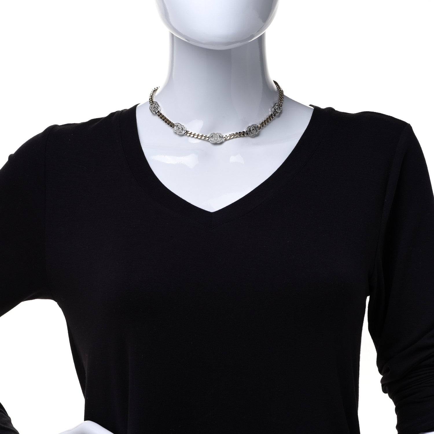 Chanel Crystal Chain CC Link Choker Gold Silver 2 of 6