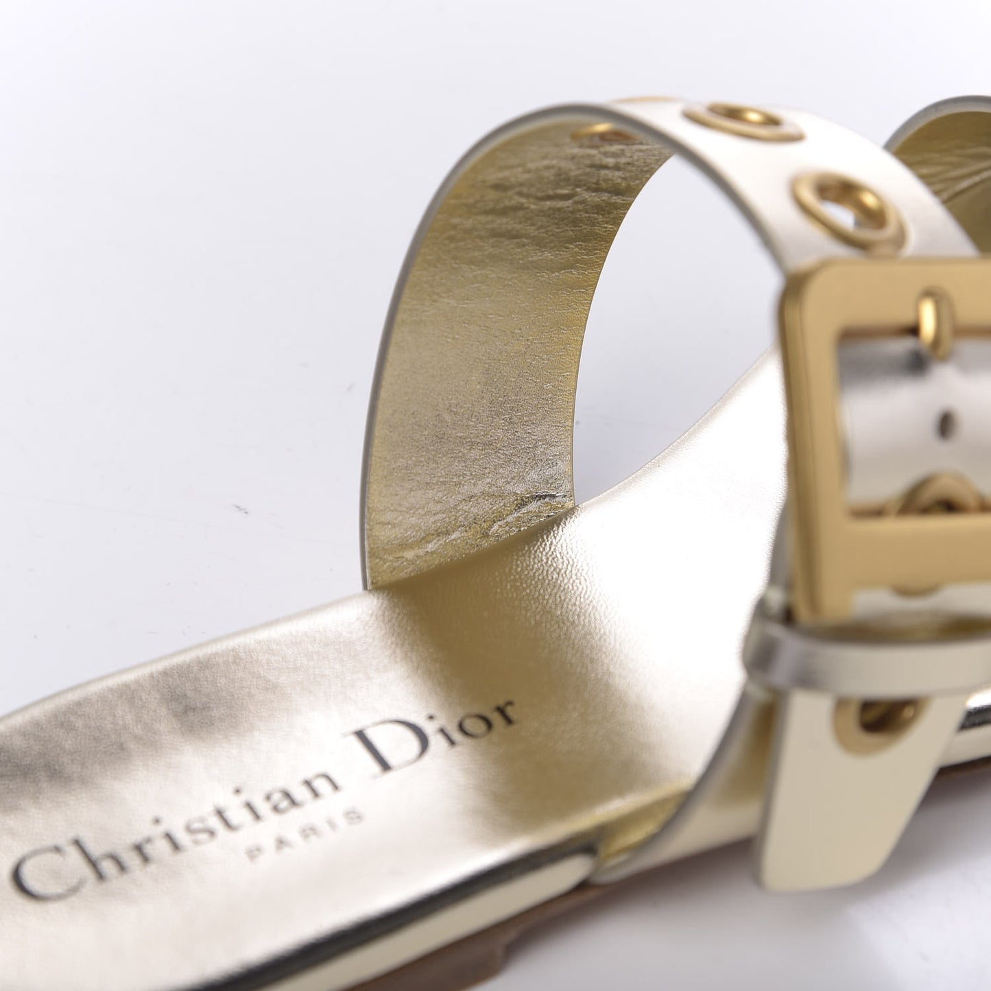 Laminated Calfskin D-Dior Slide Sandals 37.5 Pale Gold