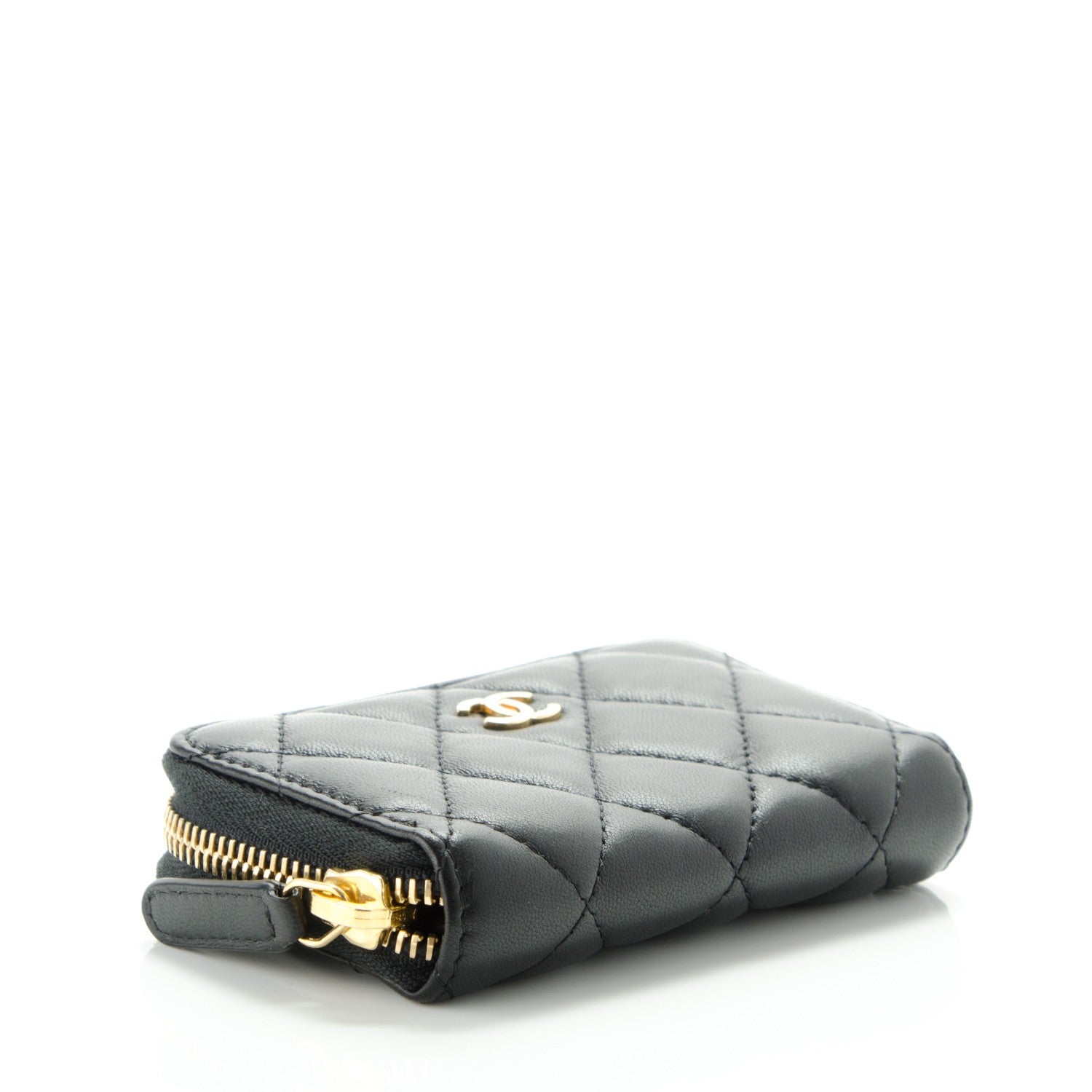 Chanel Lambskin Quilted Zip Around Coin Purse Wallet Black 4 of 7