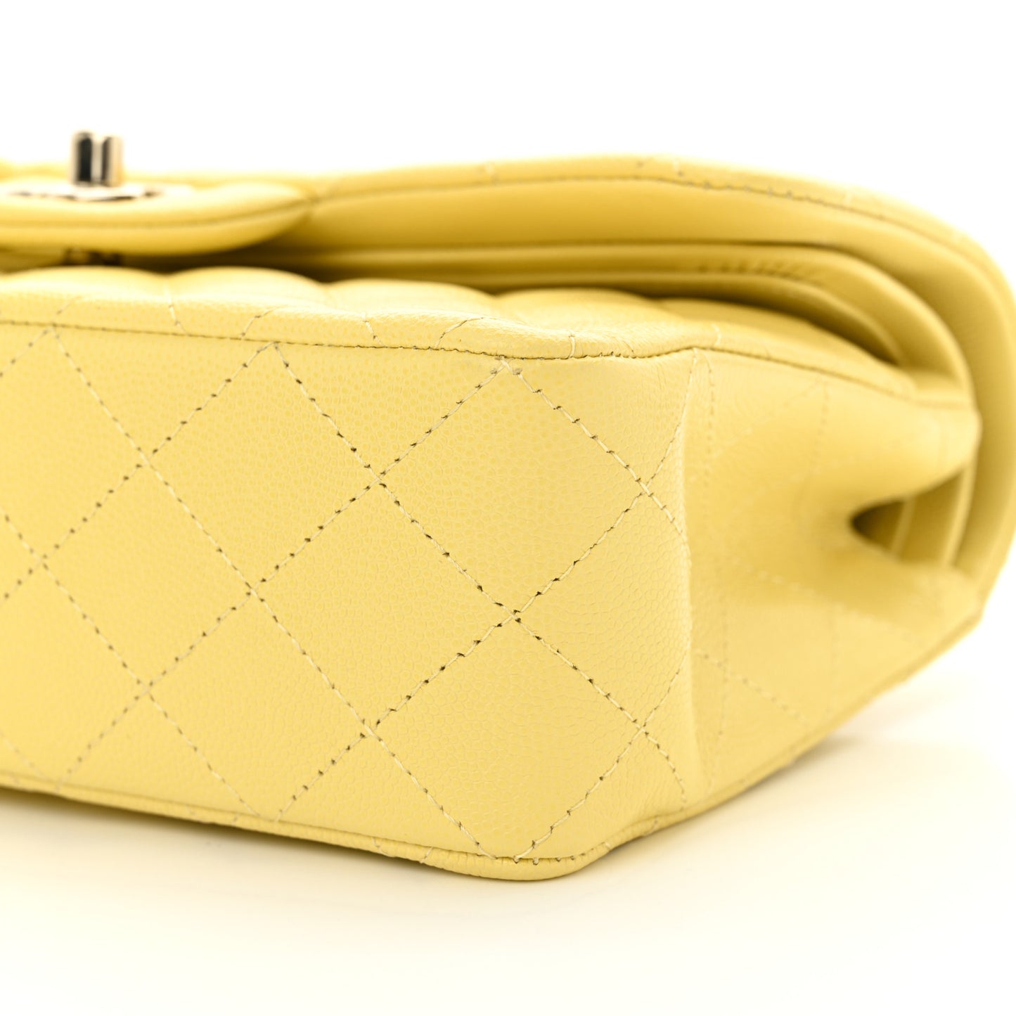 Caviar Quilted Small Double Flap Light Yellow
