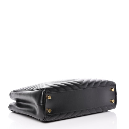Saint Laurent Grain De Poudre Matelasse Chevron Monogram Shopping Bag Black 4 of 13