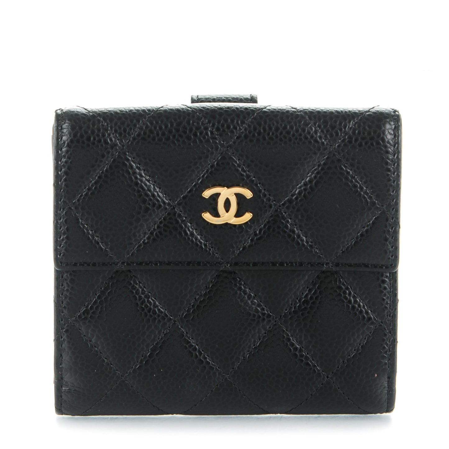 Caviar Quilted Compact French Flap Wallet