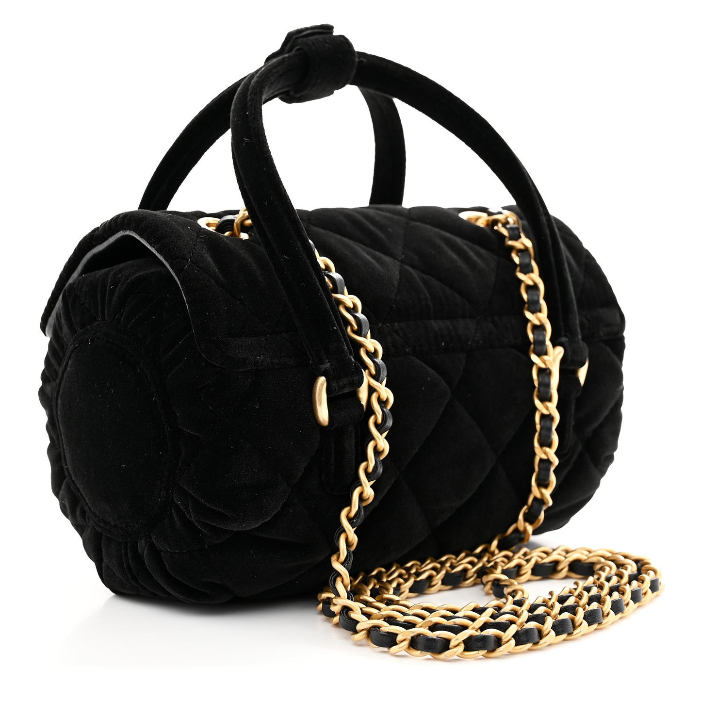 Velvet Quilted Mini Top Handle Flap Black