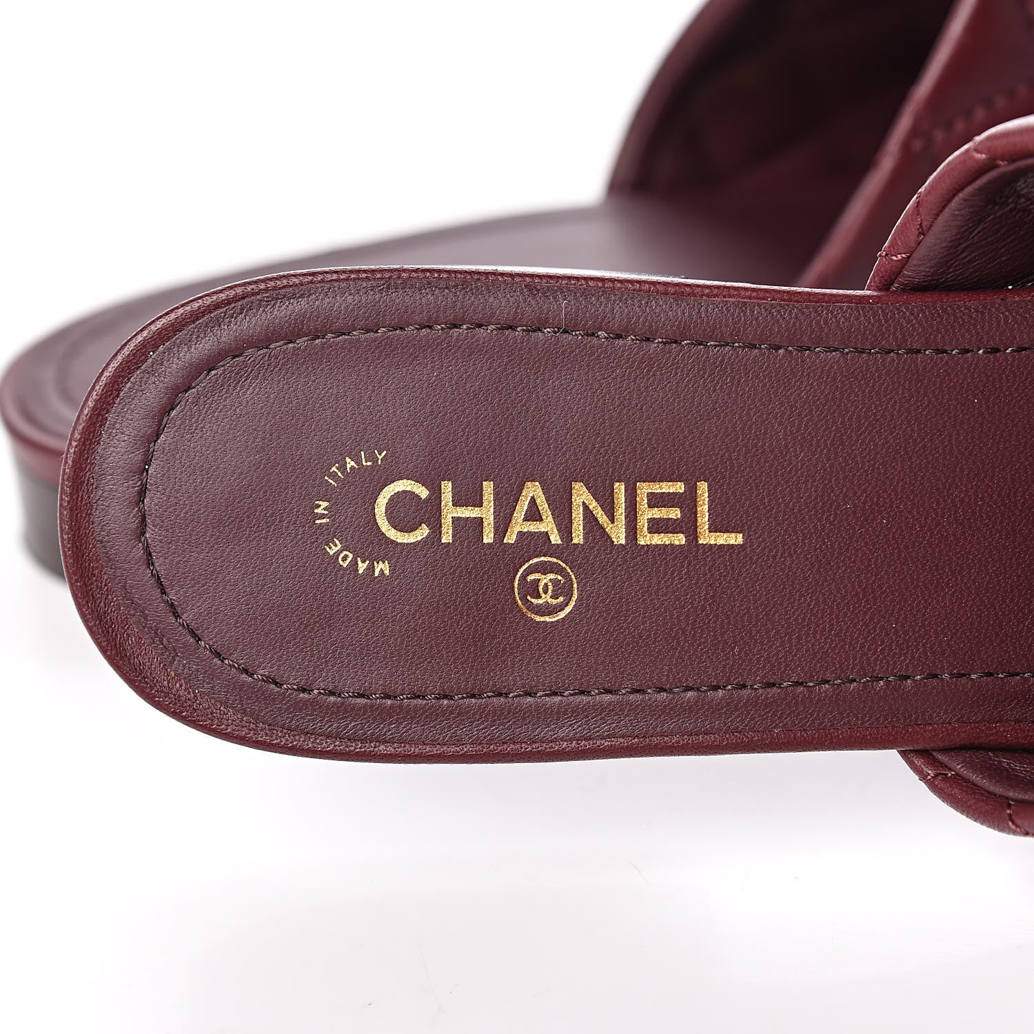 Chanel Lambskin Quilted Chain Mules 37.5 Burgundy Black 6 of 11