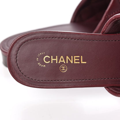 Chanel Lambskin Quilted Chain Mules 37.5 Burgundy Black 6 of 11