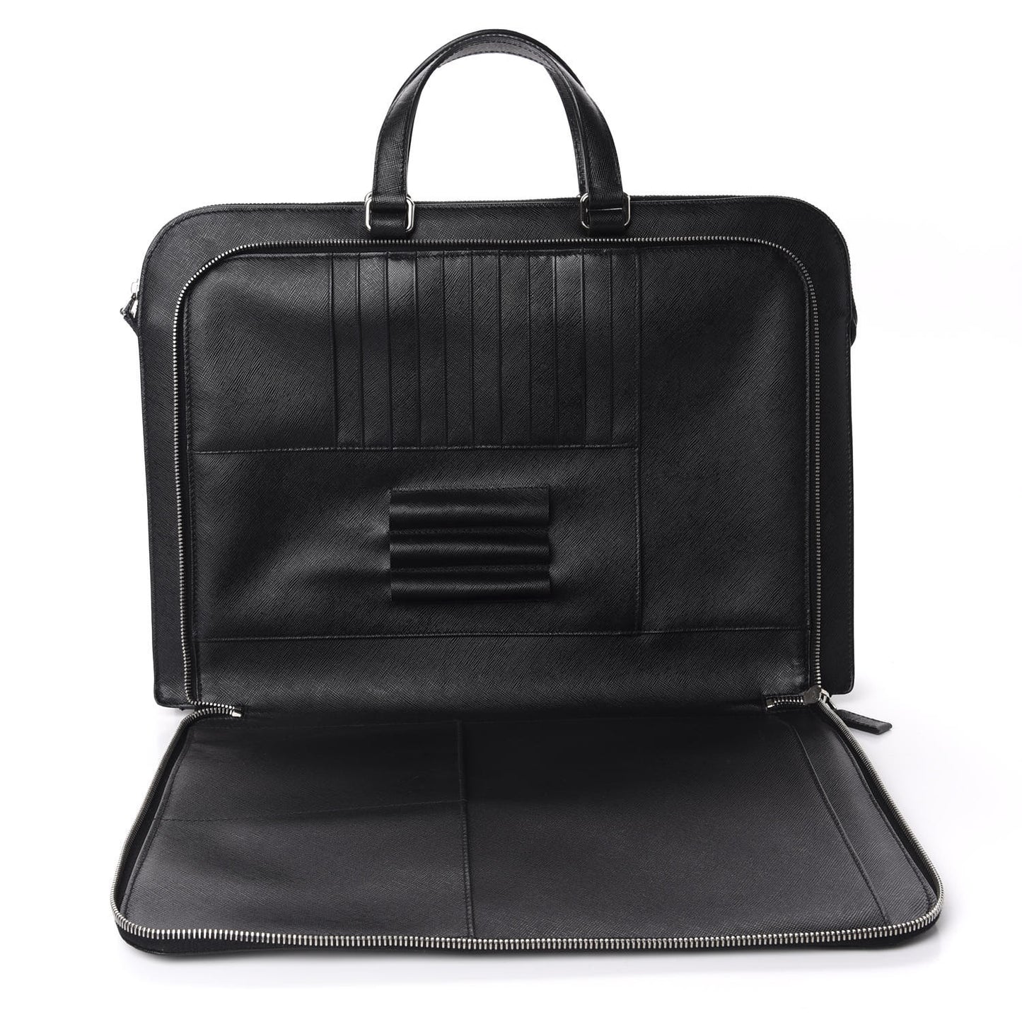 Saffiano Cuir Front Zip Pocket Briefcase Black