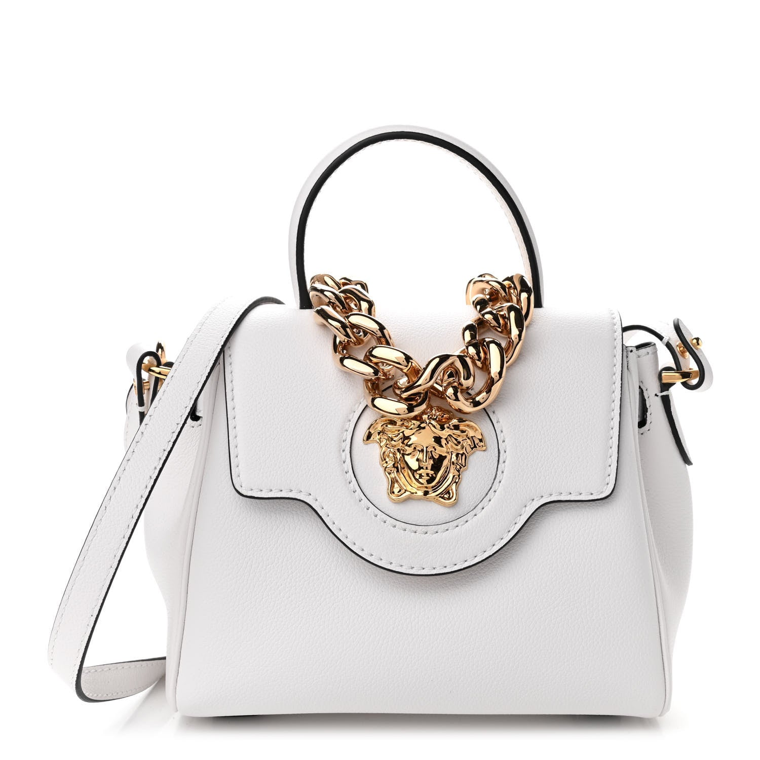 Versace Grained Calfskin Small La Medusa Top Handle Bag Optical White 1 of 8