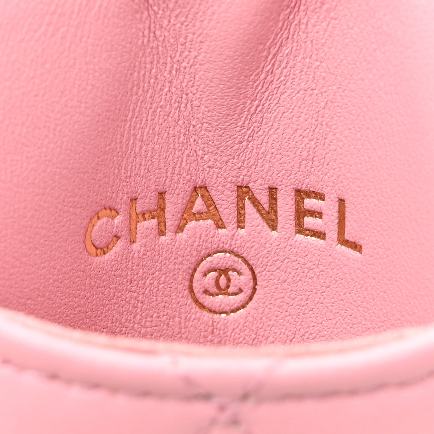Lambskin Quilted Chanel Card Holder On Chain Pink