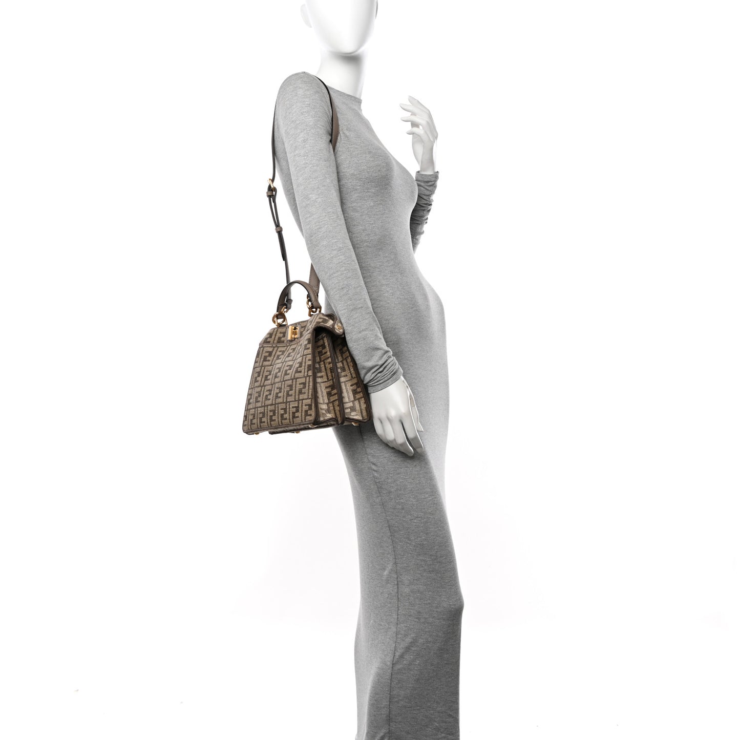 Chenille Vitello Seta FF Small Peekaboo I SEE U Satchel Tortora Nuvola