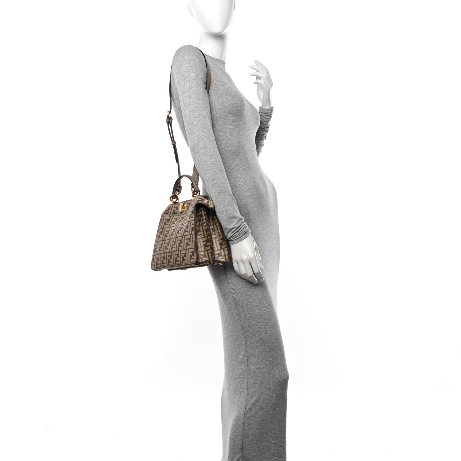 Fendi Chenille Vitello Seta FF Small Peekaboo I SEE U Satchel Tortora Nuvola 3 of 10