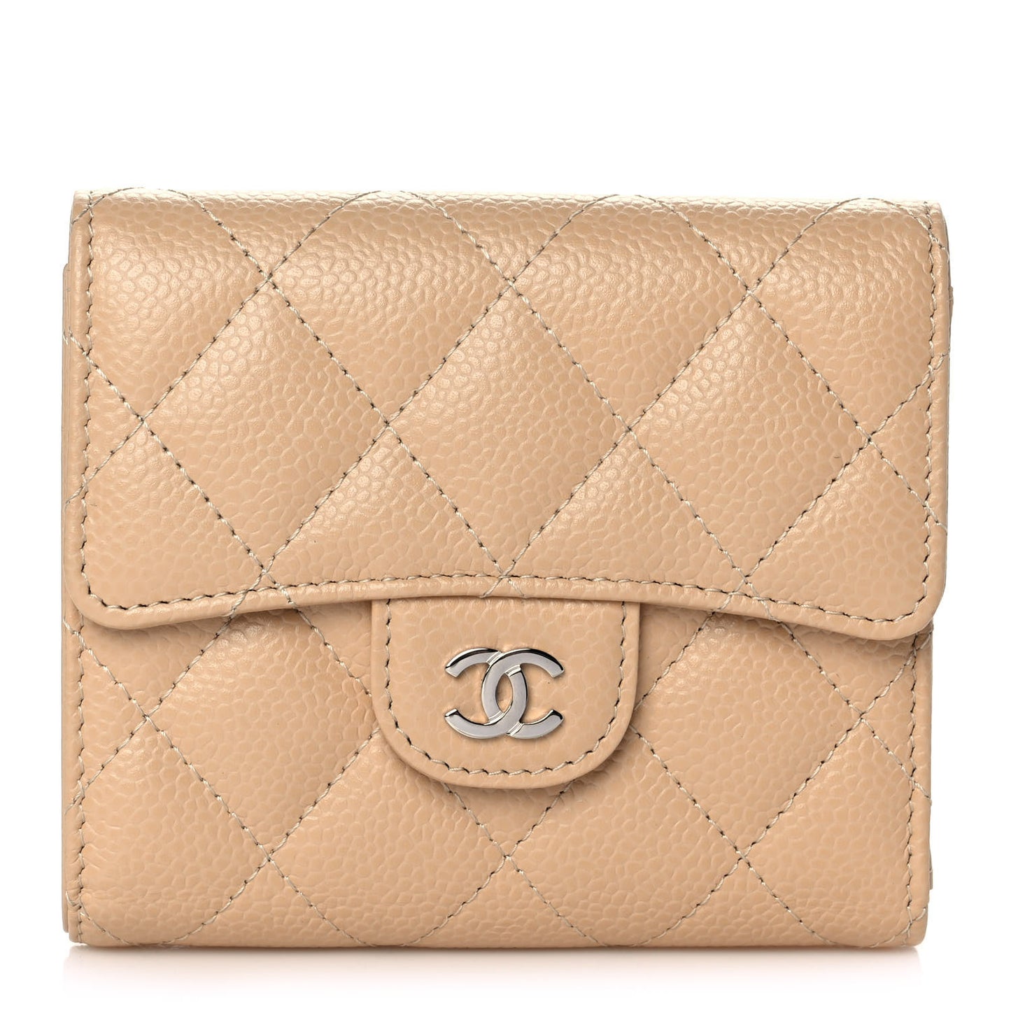 Caviar Quilted Compact Flap Wallet Beige