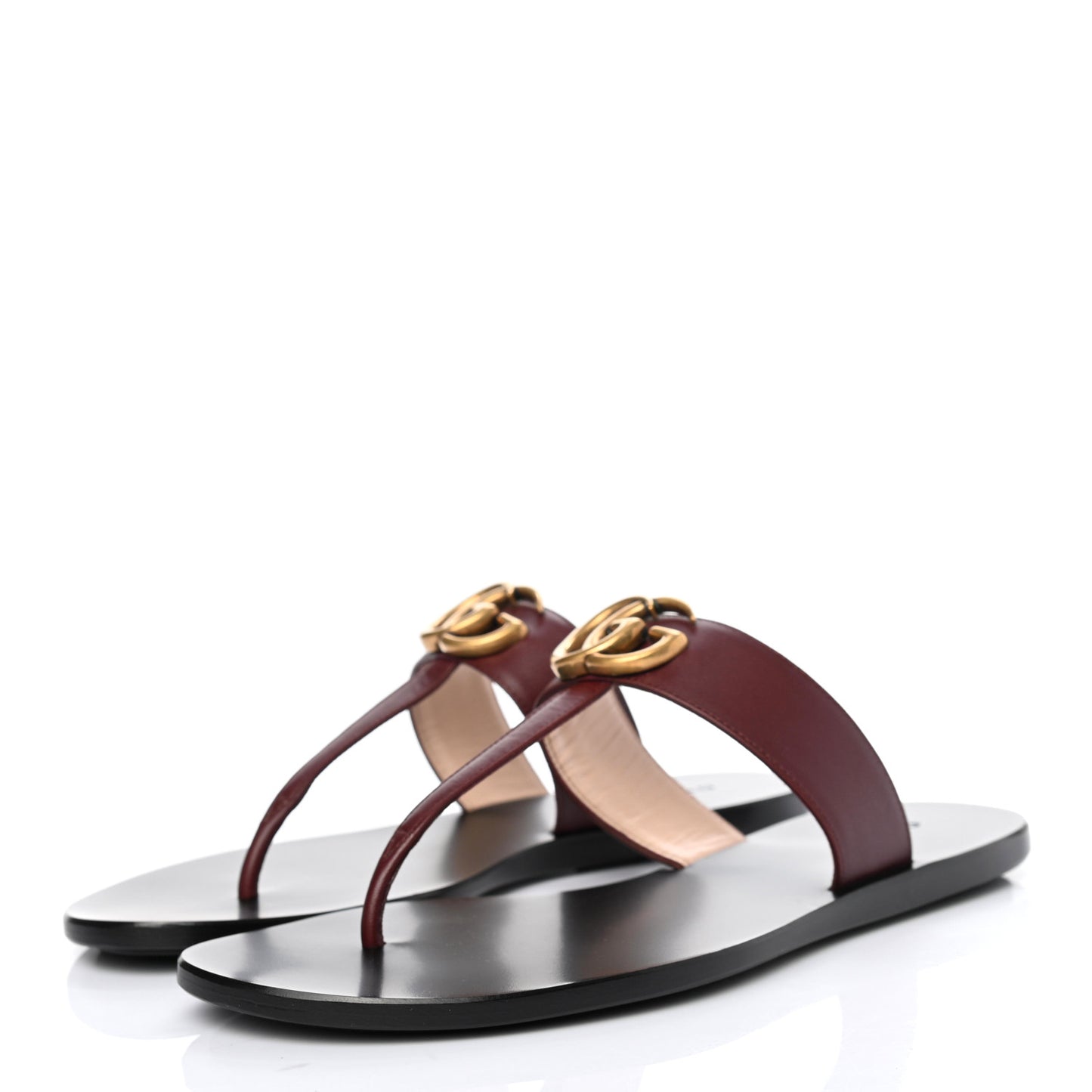 Calfskin GG Marmont Thong Sandals 36.5 Vintage Bordeaux