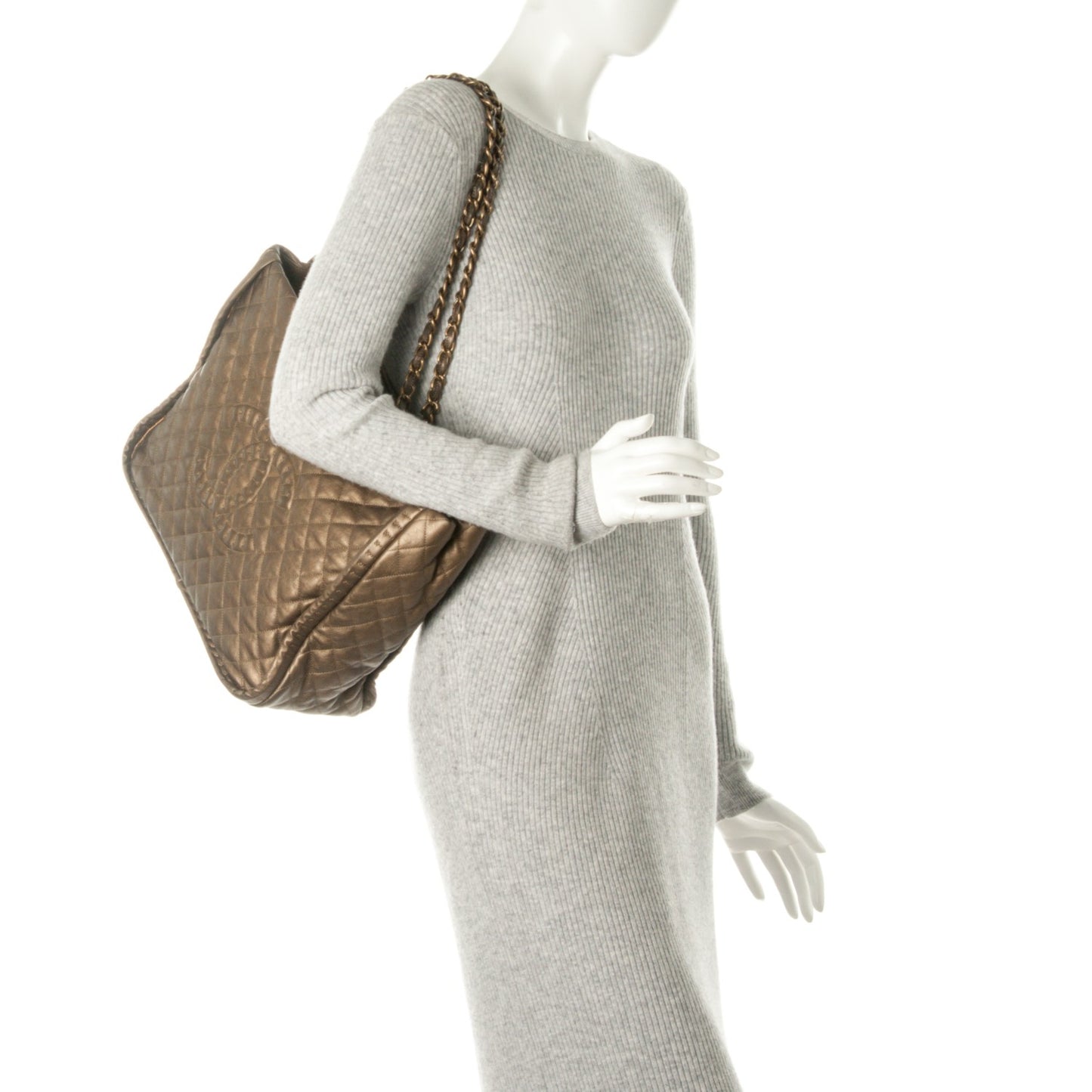 Metallic Calfskin Quilted Large Istanbul Tote Gold