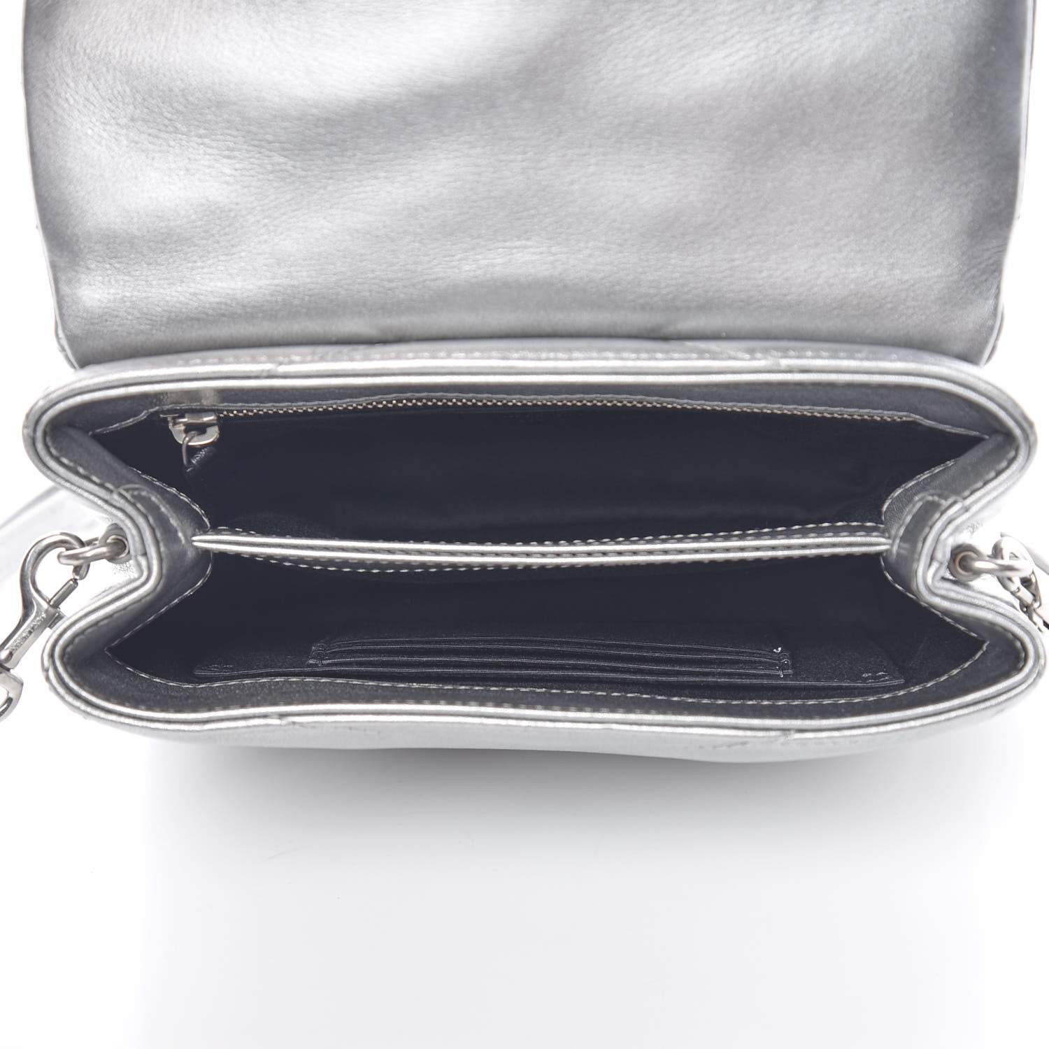 Saint Laurent Metallic Calfskin Y Quilted Monogram Toy Loulou Crossbody Bag Argento 5 of 8